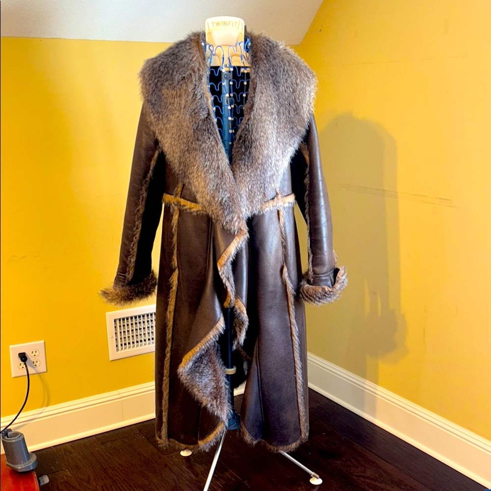 Women's Brown Faux Fur Trim Coat size S
